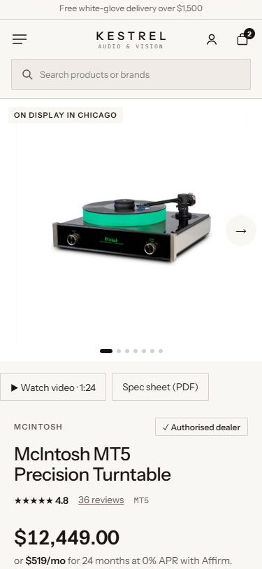Demo hi-fi store product page on mobile