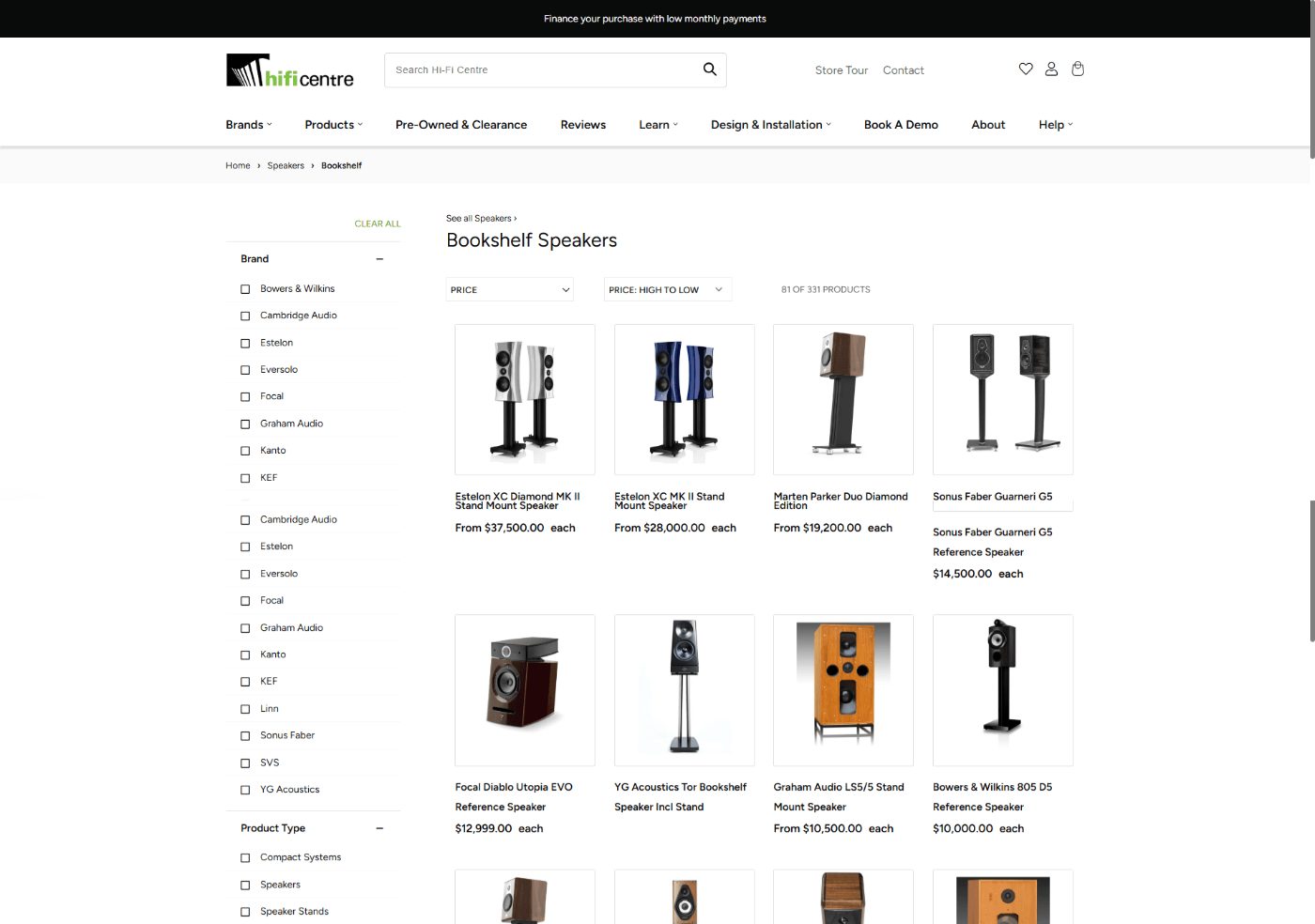 Hi-Fi Centre collection page with the filtering layer open