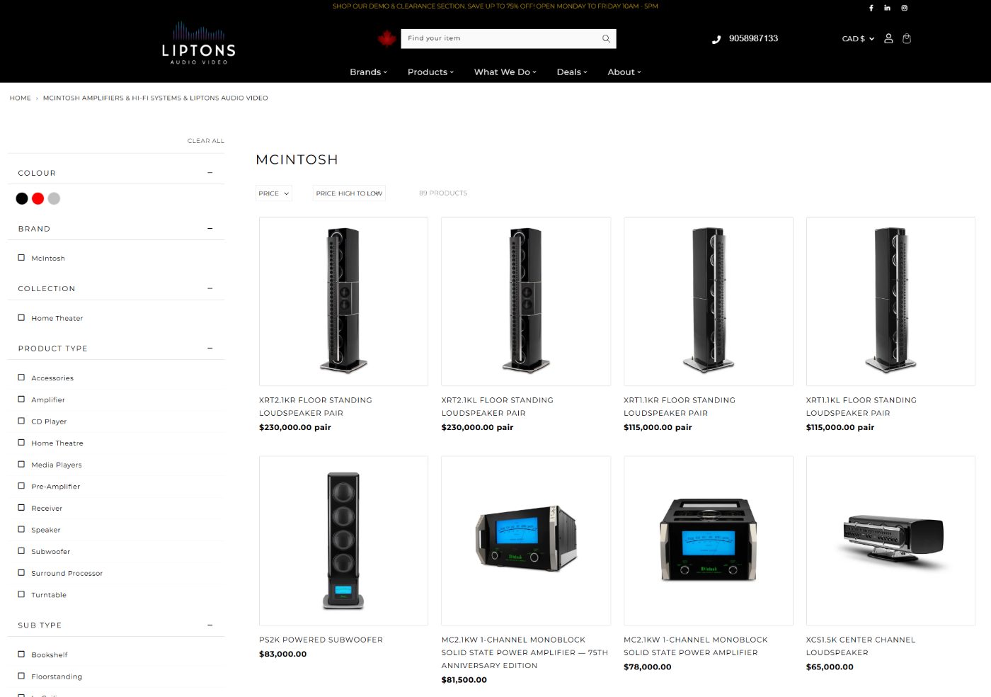 McIntosh collection page with the filtering layer open
